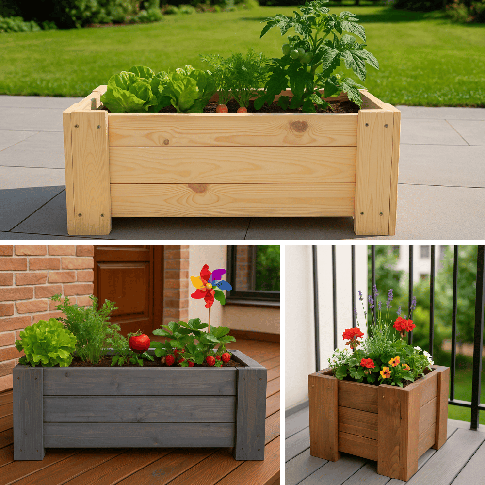 Duże donice drewniane ogrodowe